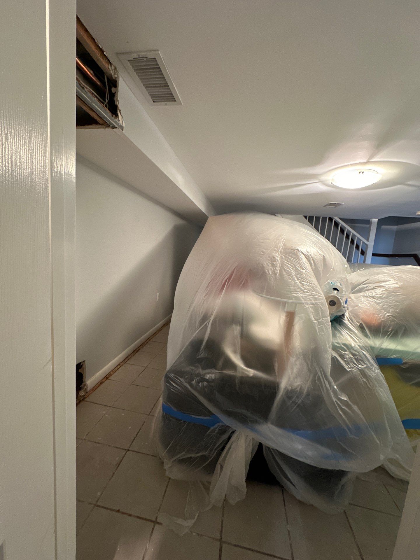 Dehumidification equipment deployed mid-remediation to control humidity and prevent mold recurrence.
