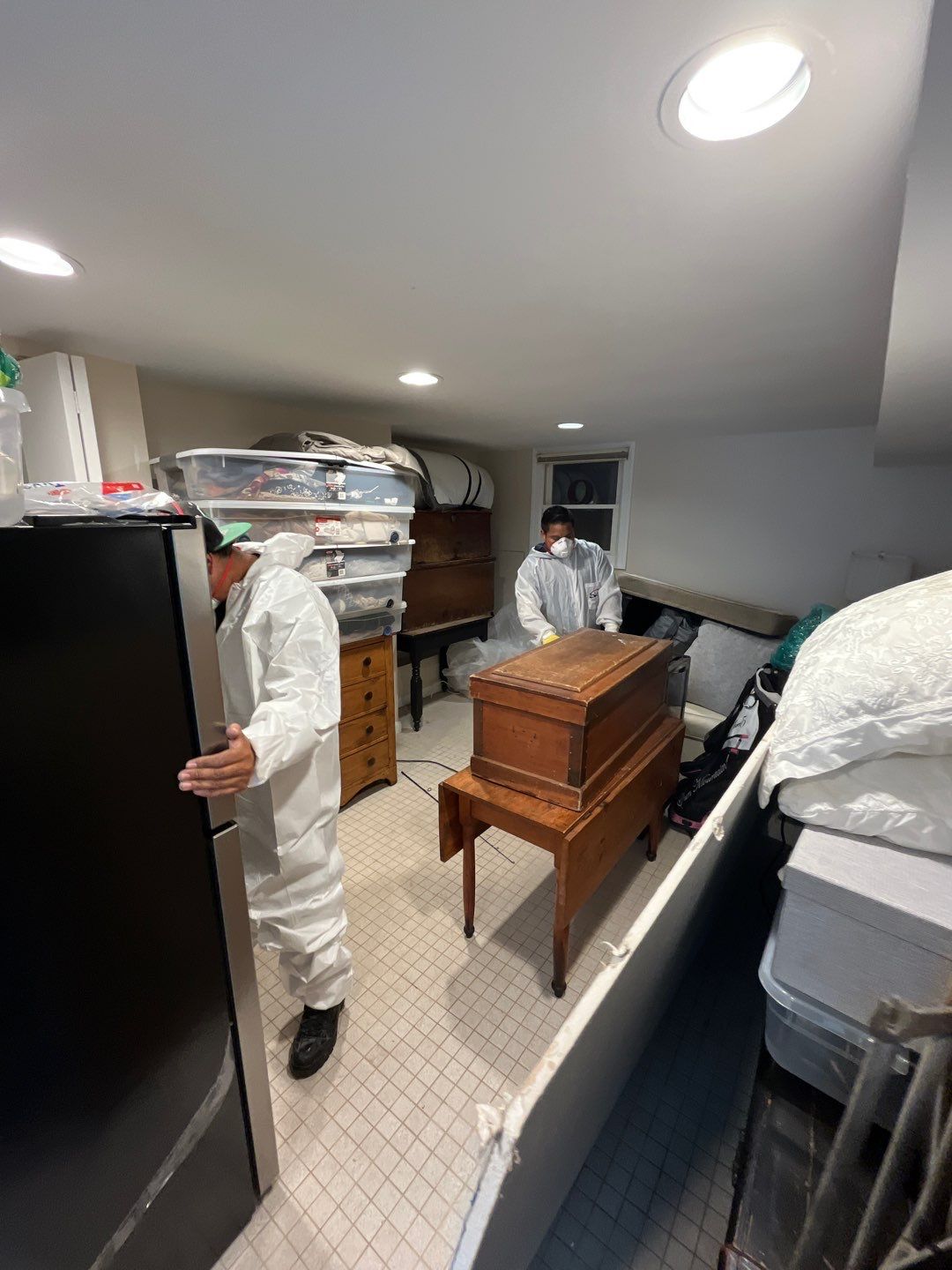 Final-stage water damage restoration in Washington showing cleared space after extraction and structural drying completion.