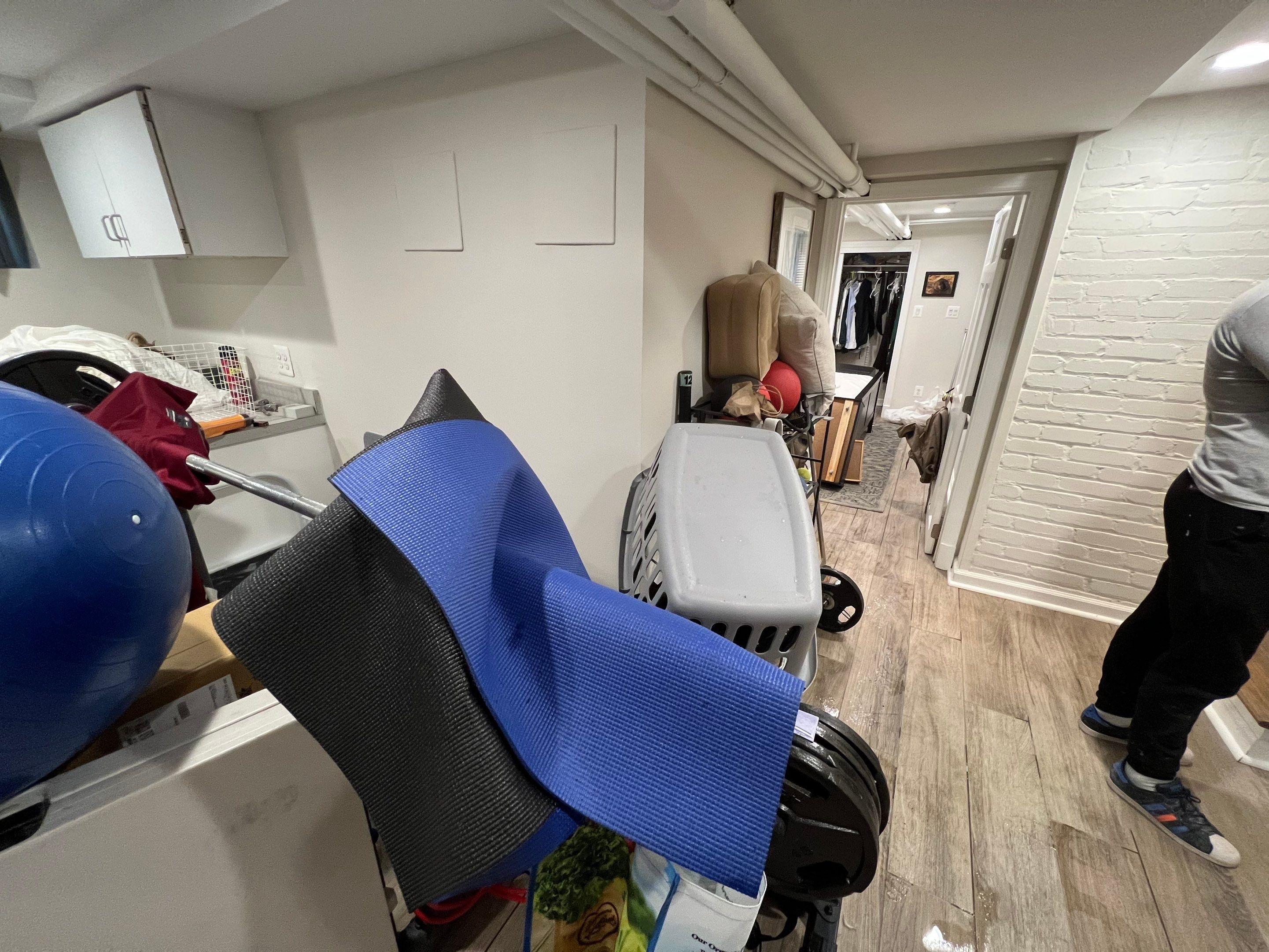 Ceiling damage assessment and preparation for repair during Washington mold remediation process.