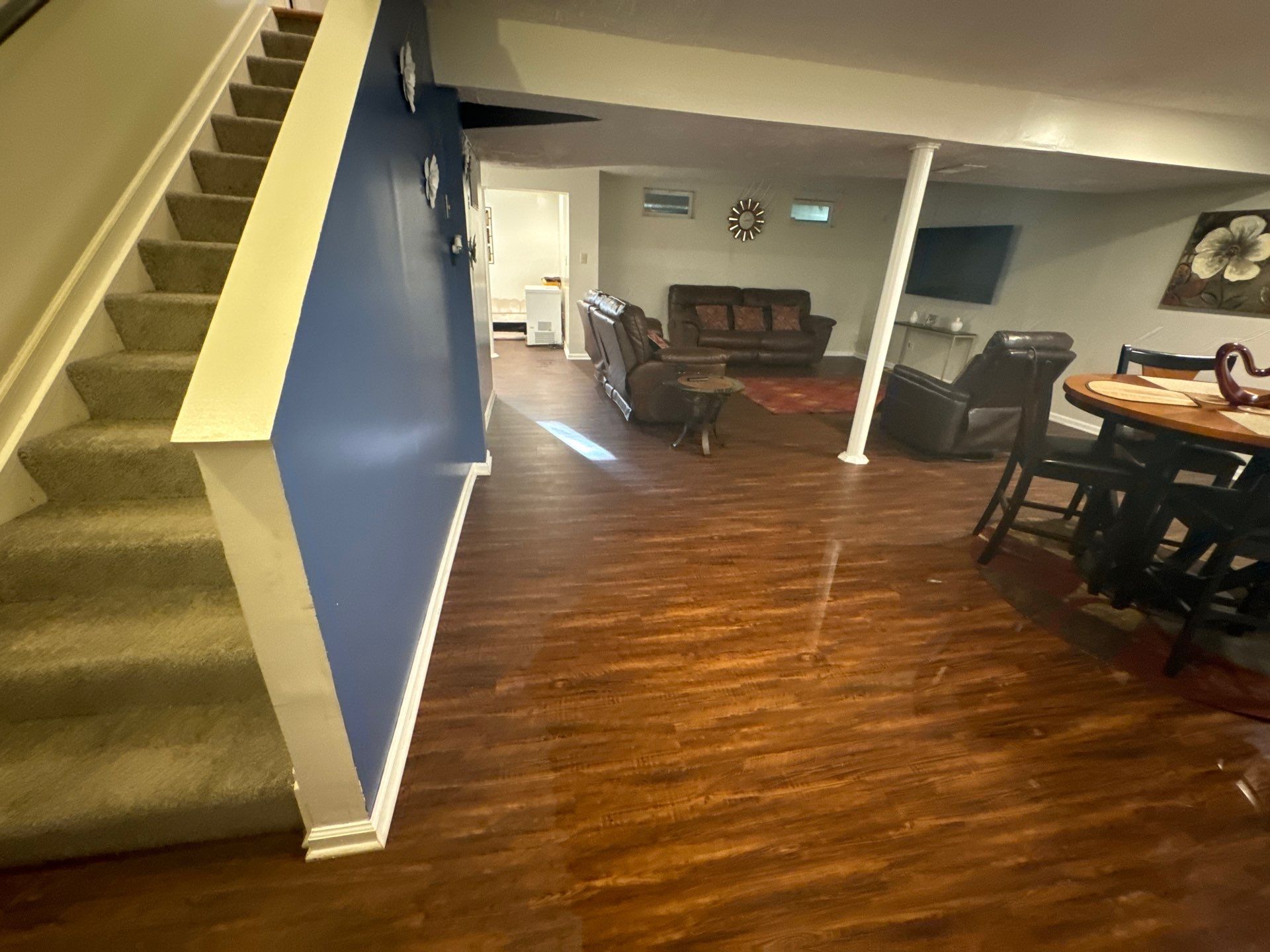 Flooring area cleared and dried following completion of water damage restoration in Marlboro.