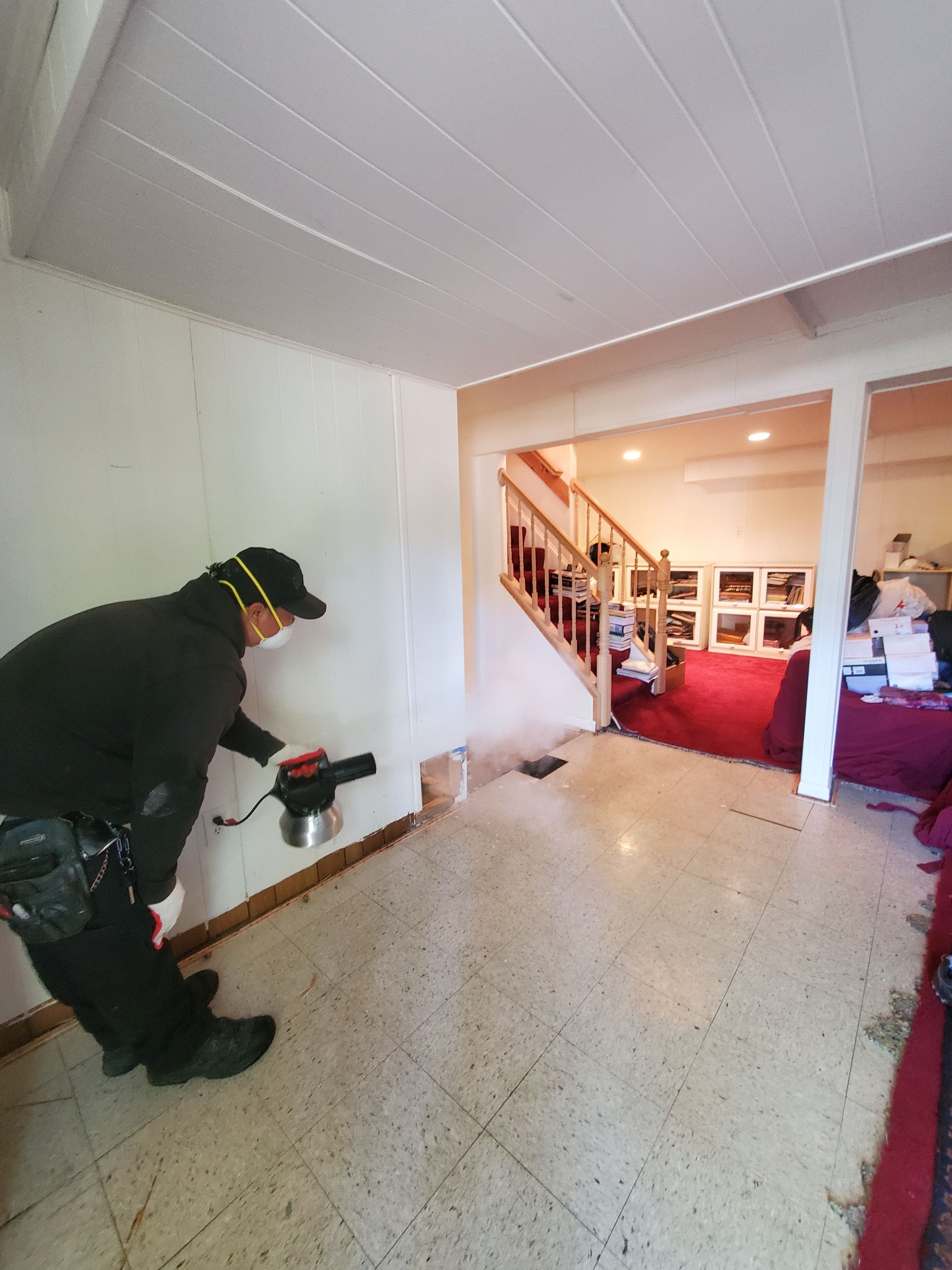 Standing water extraction underway during water damage restoration in Potomac, Montgomery County.