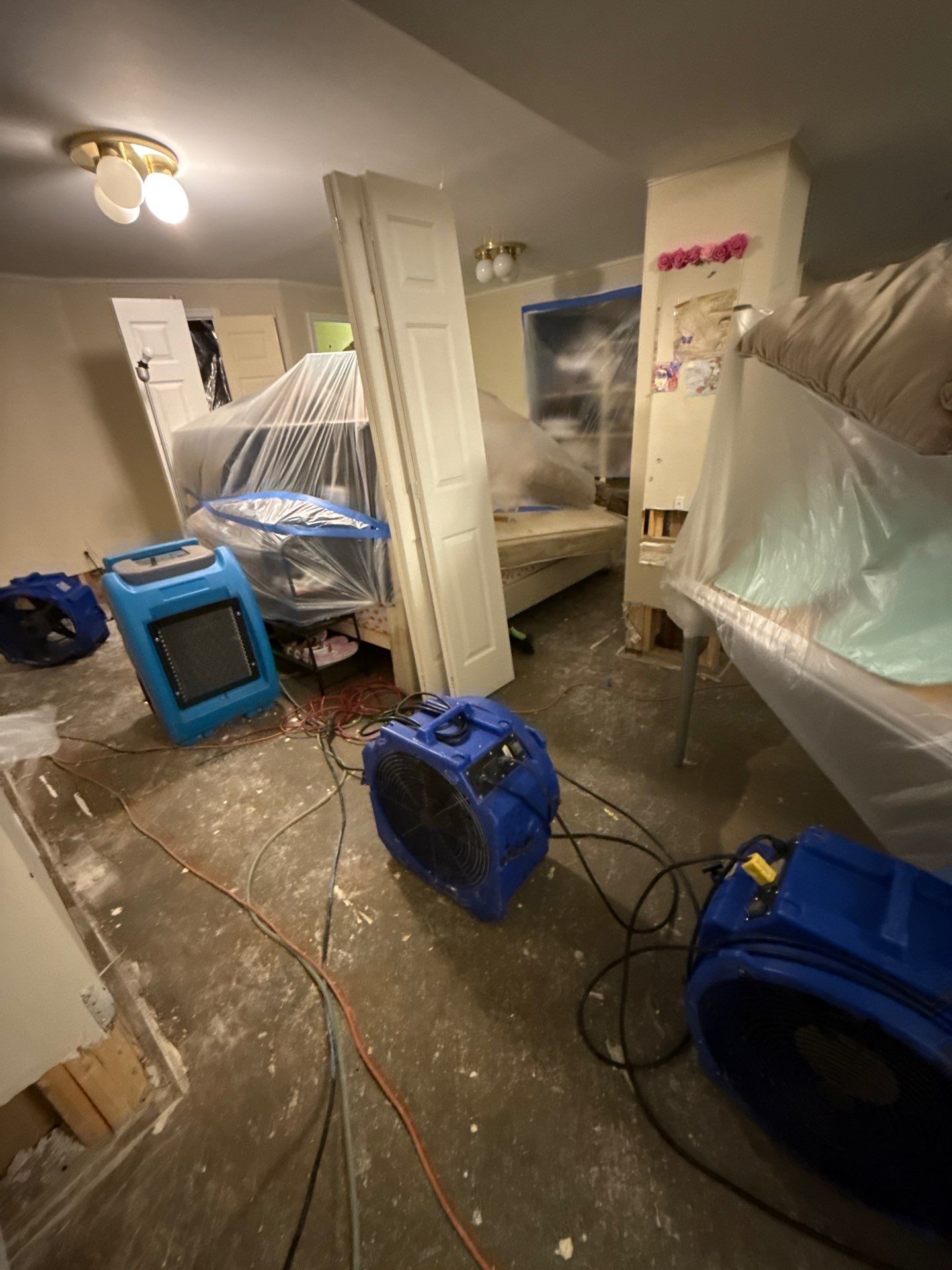 Dried structural cavities and prepared surfaces ready for flooring reinstallation in Potomac.