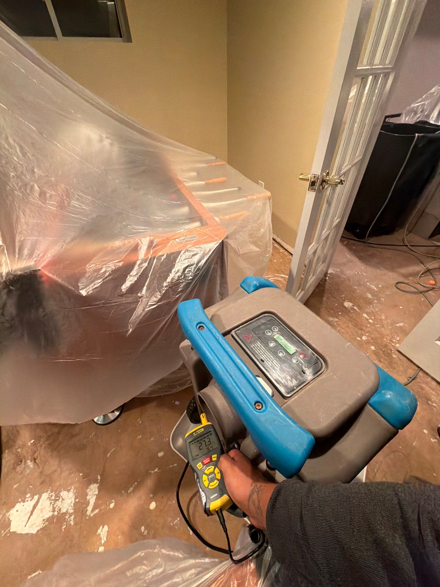 Removal of contaminated carpet and flooring materials as part of Bethesda mold remediation containment and remediation.