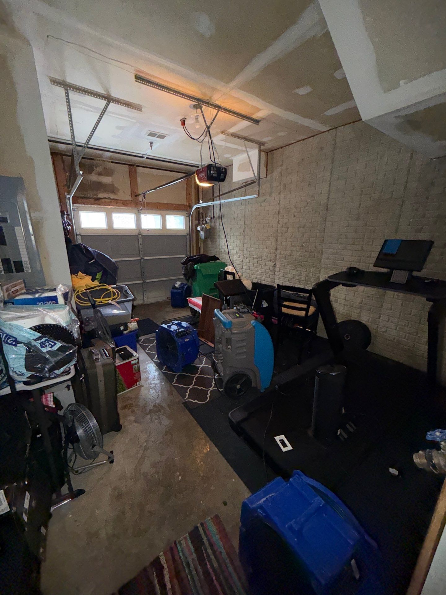 Standing water removal underway during mold remediation in Gaithersburg, initial assessment phase.