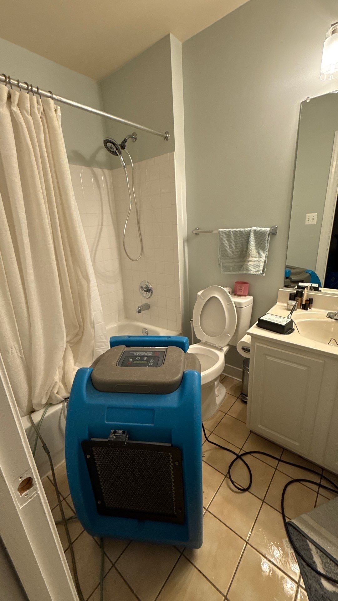 Dehumidification setup deployed to control moisture during Gaithersburg mold remediation process.