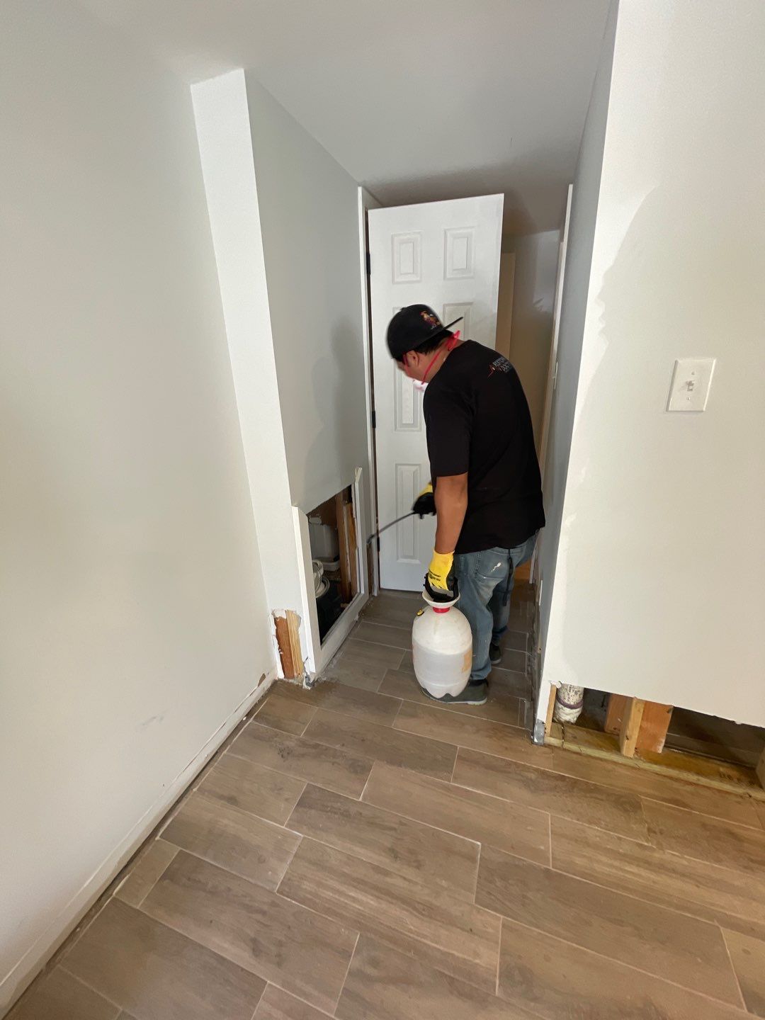 Dehumidifiers and air movers running to dry structural materials after water extraction.