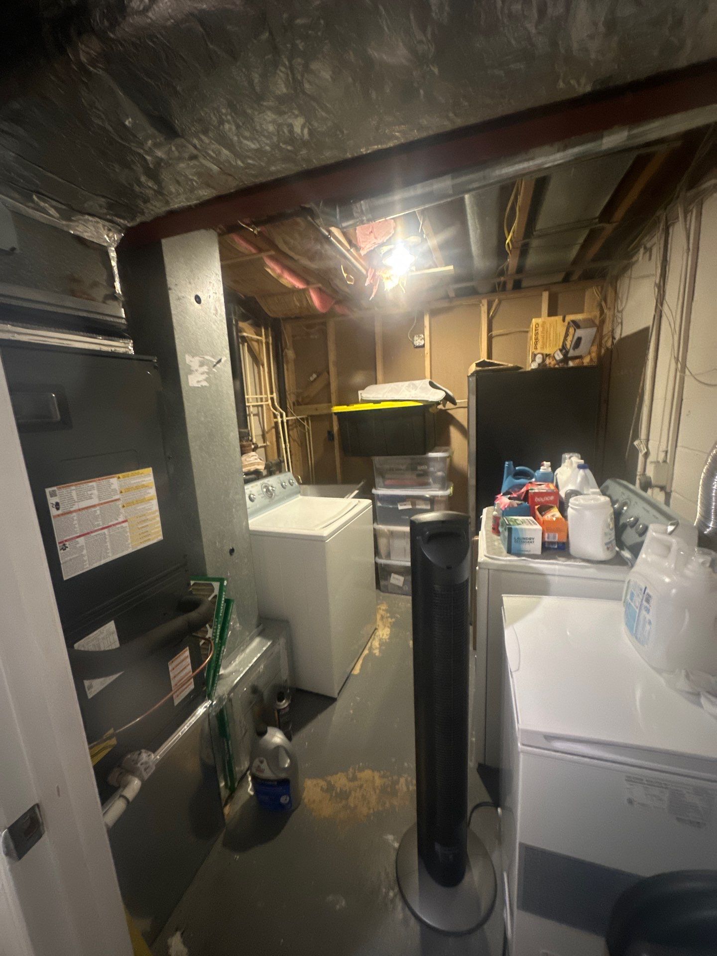 Structural drying equipment positioned to reduce moisture levels during mold remediation work.