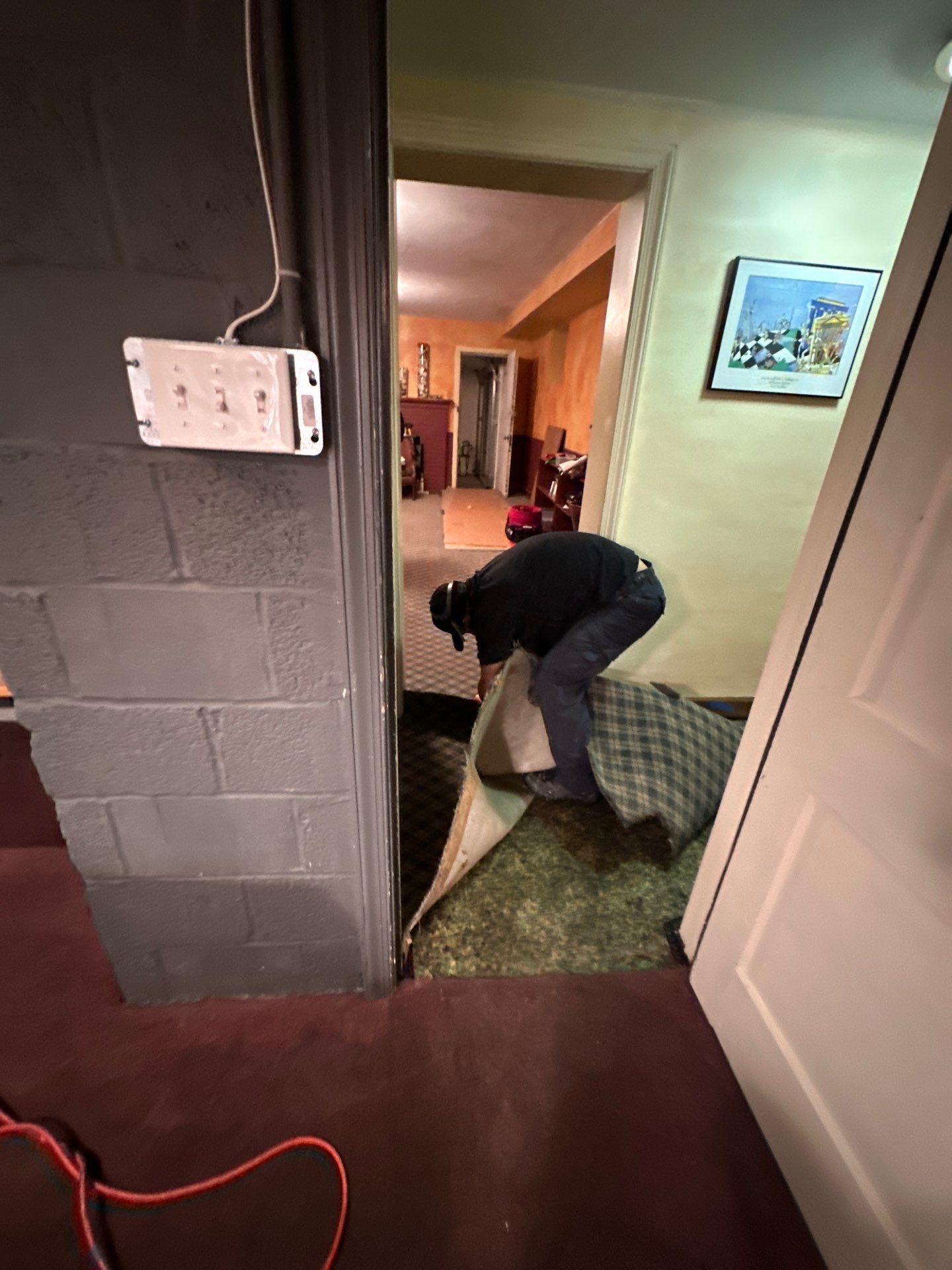 Standing water and wet structural materials during initial mold remediation assessment in Kensington.